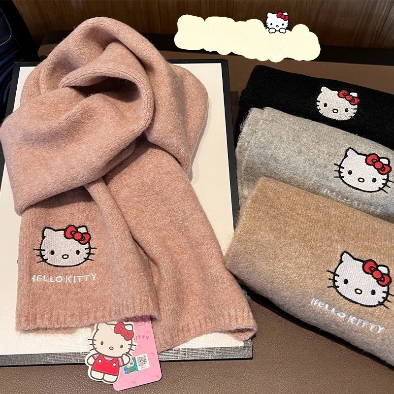 

Женский зимний шарф Miniso из натурального кати-кота, корейская версия, универсальный кашемировый студенческий теплый шарф HelloKitty Sanri