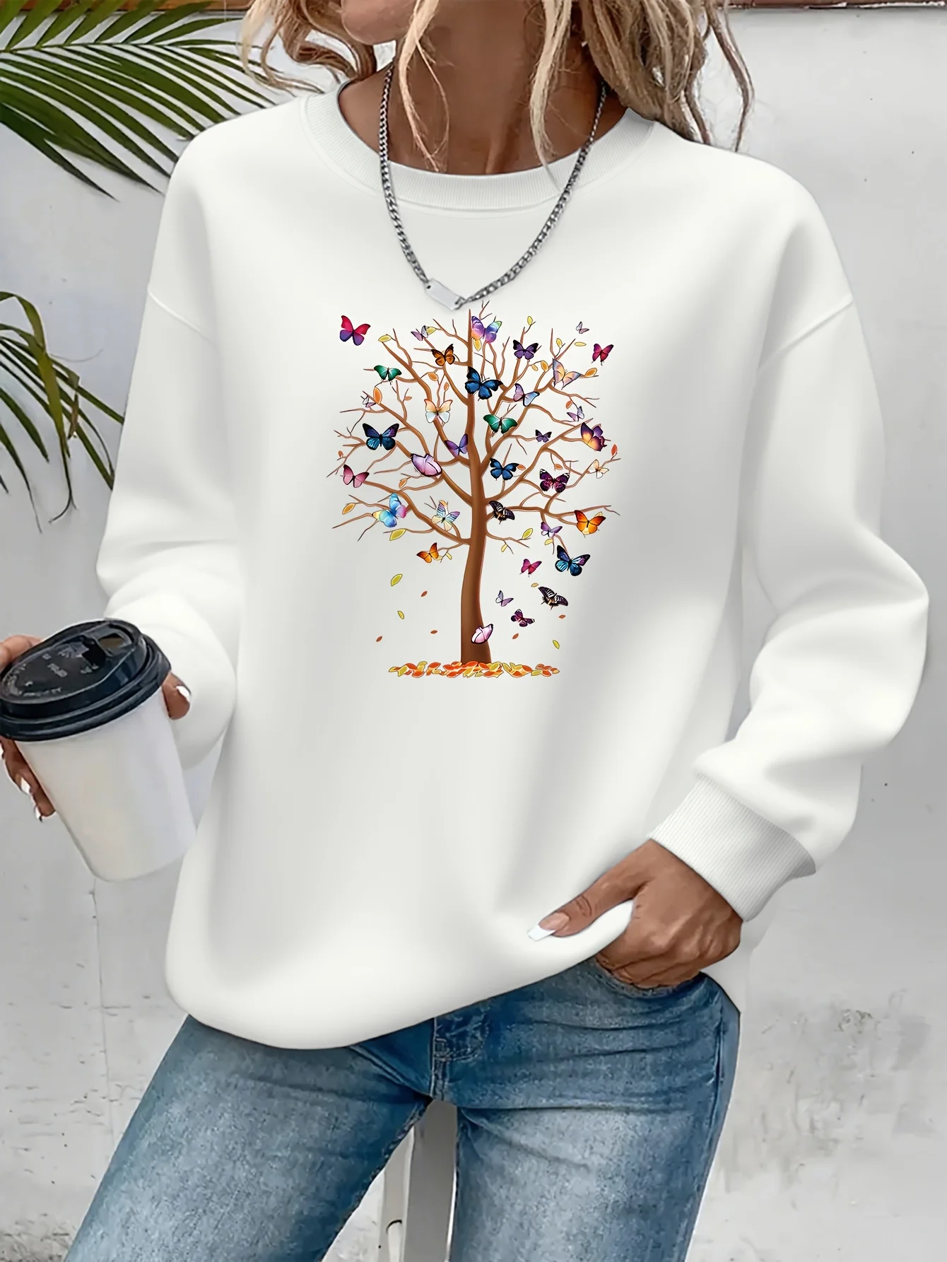 سترة نسائية مطبوعة بأوراق شجر الخريف على شكل فراشة سترة نسائية غير رسمية بأكمام طويلة يجب اقتناؤها للخريف والشتاء الخيار الأول