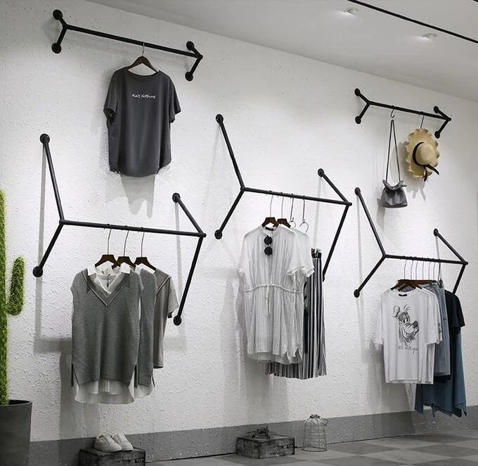 

Safe Clothing Store Display Rack Wall Hanging Wall Hanging Clothes Men's And Women's Fashion Shop Iron Work Shelf Clothes Rack