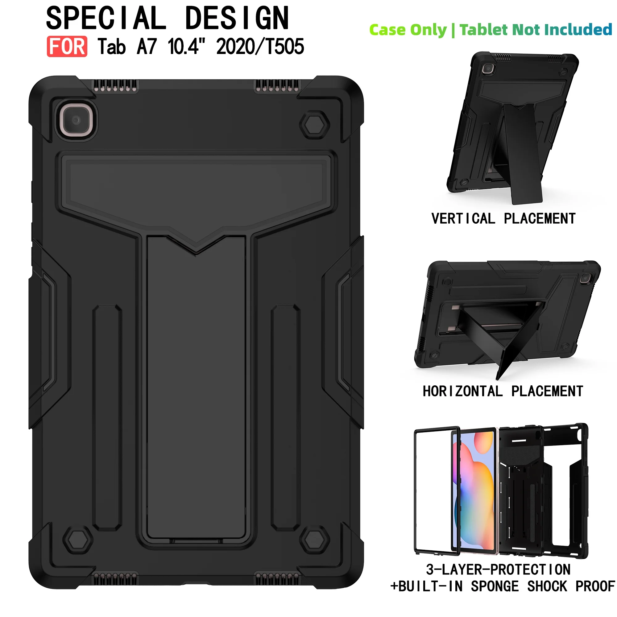 

Case For Galaxy Tab A7 10.4 inch 2020/ T500/T505/T507 Heavy Duty Shockproof Rugged Protective Case Cover with kickstand