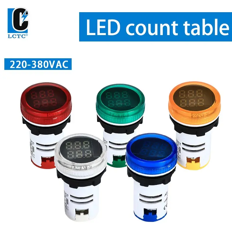 22mm  LED Highlight Digital Display Counter AC Indicator Light Signal Light Opening Counter Meter Round 5 Colors Optional