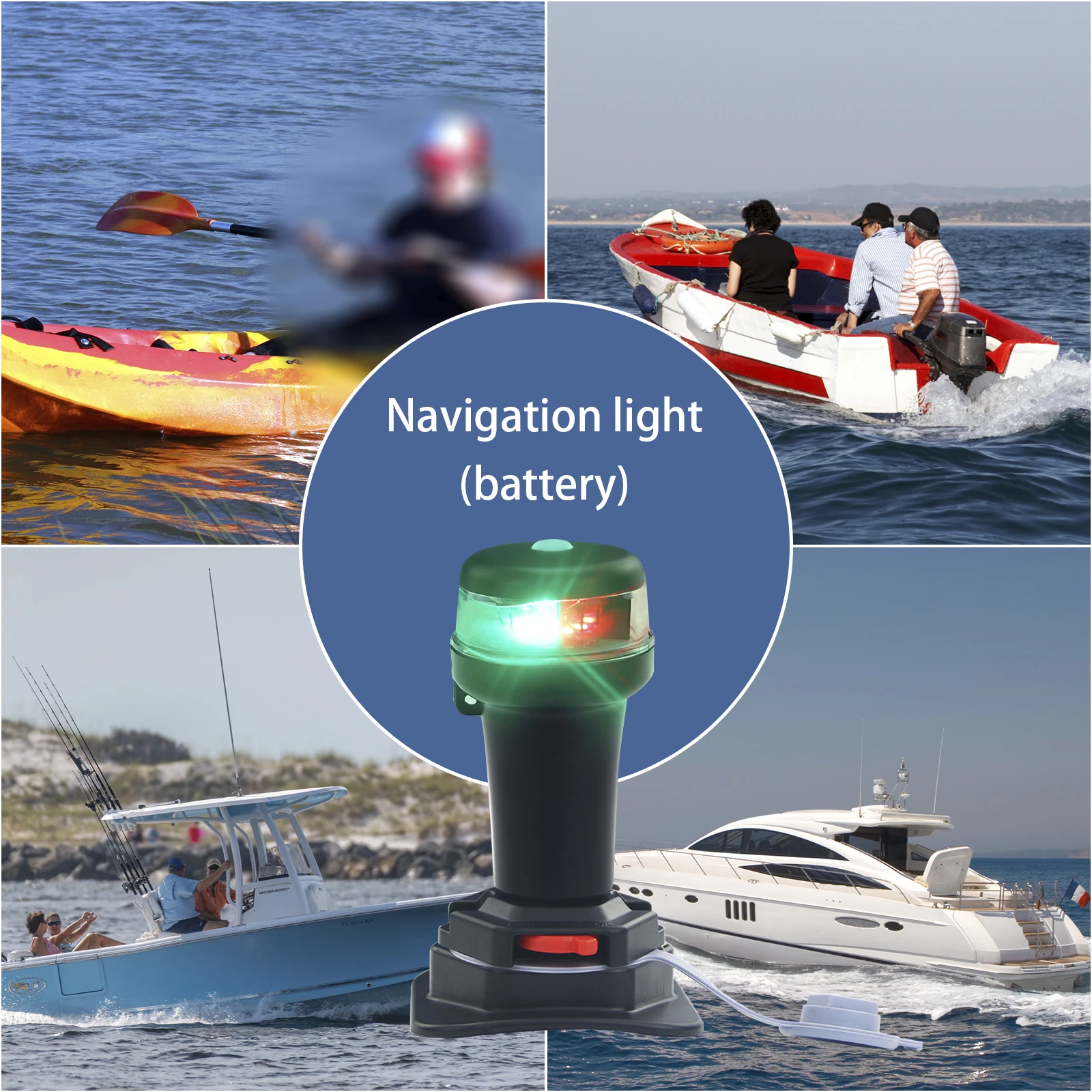 Lámpara LED de navegación portátil para kayak marino, adaptadores de color multiluz redondos, pilas AA (no incluidas)