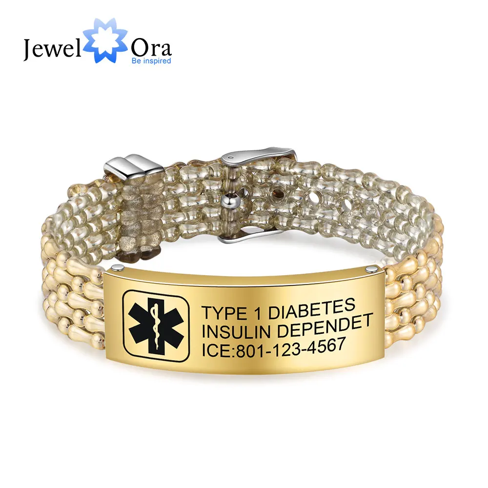 Personalized Engraving Emergency Medical Alert ID Bracelets for Men 5 Colors Stainless Steel PVC Chain Bracelets & Bangles Gifts