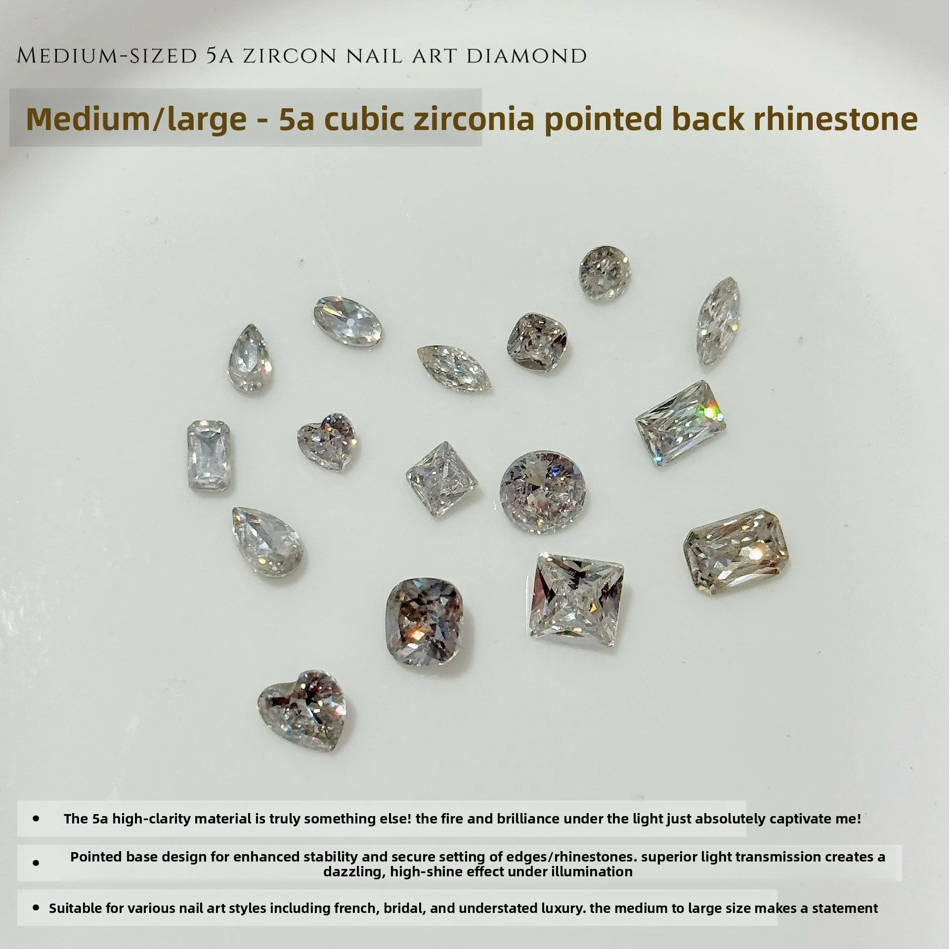 2026 Mittelgroße bis große 5A Zirkonia-Nagelsteine mit spitzer Rückseite, super glitzernde, ausgefallene quadratische Herz-Zuckerwürfel, stapelbare Nagelkunst-Dekorationen – Detail 4
