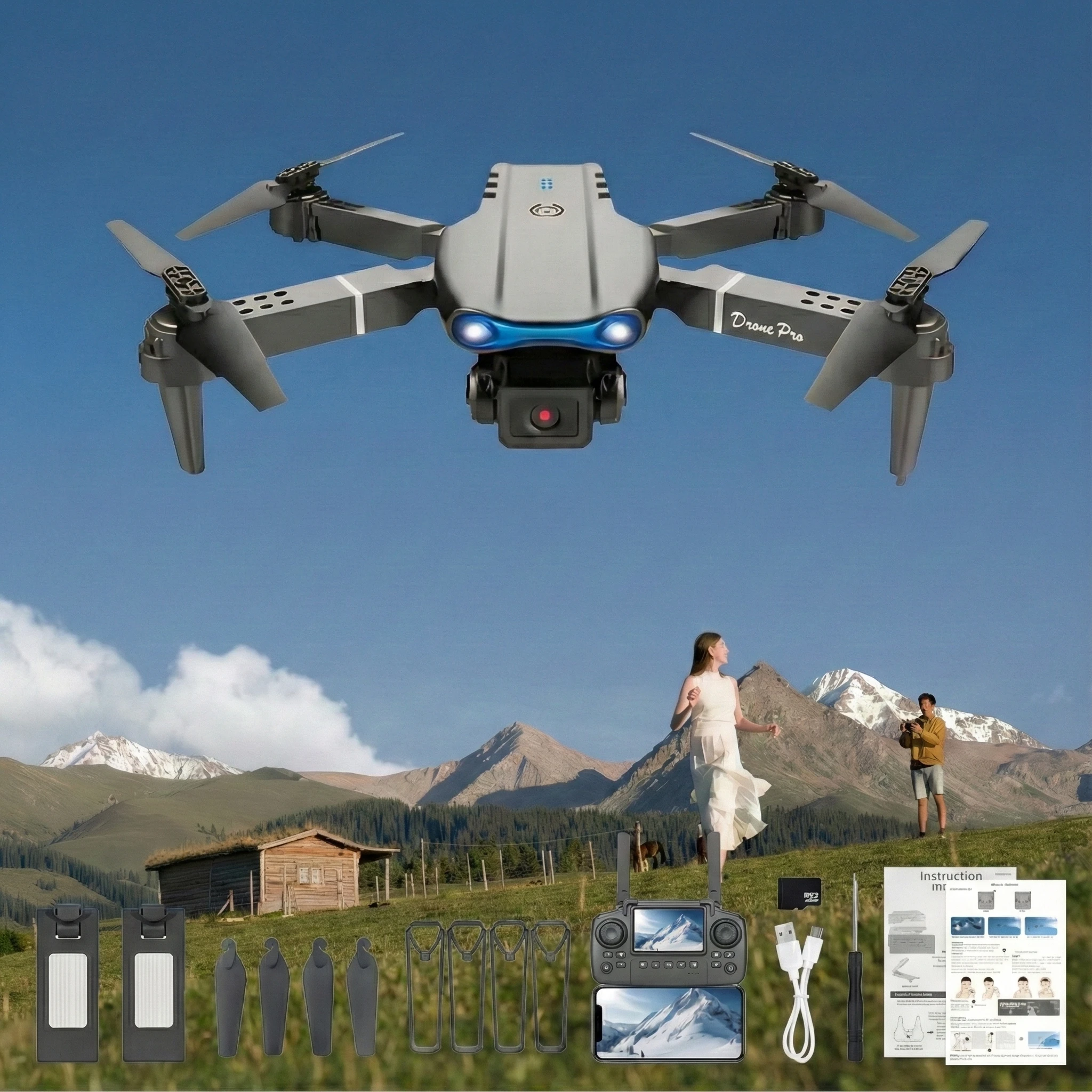 E88 PRO MAX Foldable Drone 2026 New, Obstacle Avoidance, Brushless Motor, Dual HD Camera, HD Screen Remote, Extra Batteries 40min Flight Time, One Key Return Home, LED Lights, USB Charging, FPV Quadcopter for Beginners Adults, Christmas Gift
