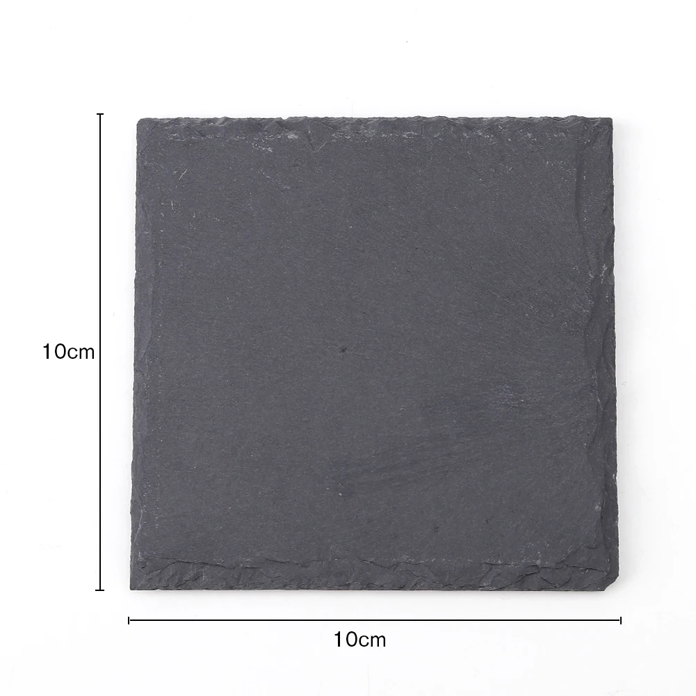 4pcs Drink Coaster Pad Reusable Natural Slate Drink Cup Placemats Eco-Friendly Square Antiskid Decorative Props for Home Kitchen