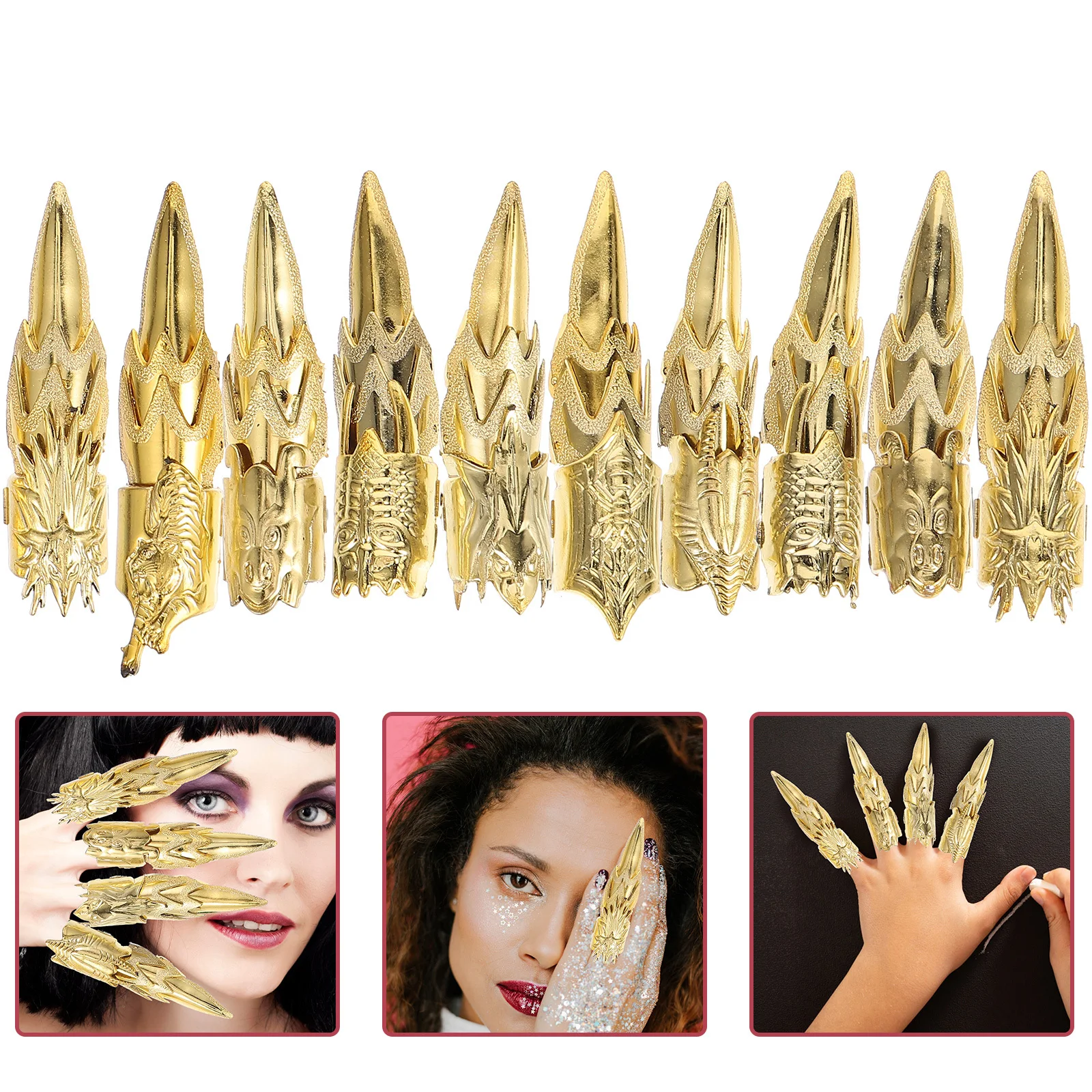 

10Pcs Iron Rooster Finger Cot Dragon Pattern Halloween Hand Jewelry Decorative Finger Covers Cosplay Costume Accessory Props