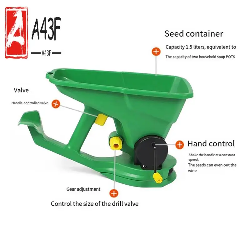 

A43F-Gardener Hand-Held Seed Spreader 1.5L 5Gear Energy Saving Portable Spreader Lawn Hand Powered Spreader Hand Crank Seeder