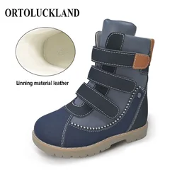 Ortoluckland Children Boots Boys Orthopedic School Casual Shoes Kids Girls Spring Black Leather Clubfoot Footwear Size23 To 36