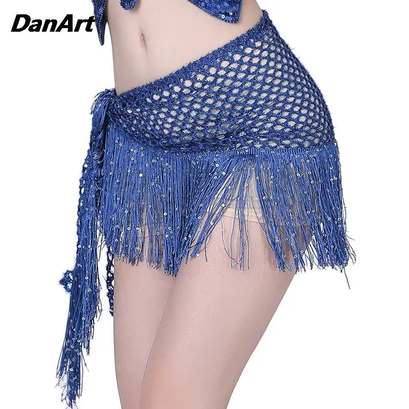 Women Dance Practice Performance Tassel Waist Chain Belly Dance Hip Scarf Skirts Indian Dance Lace up Hollow Hip Scarf Skirt