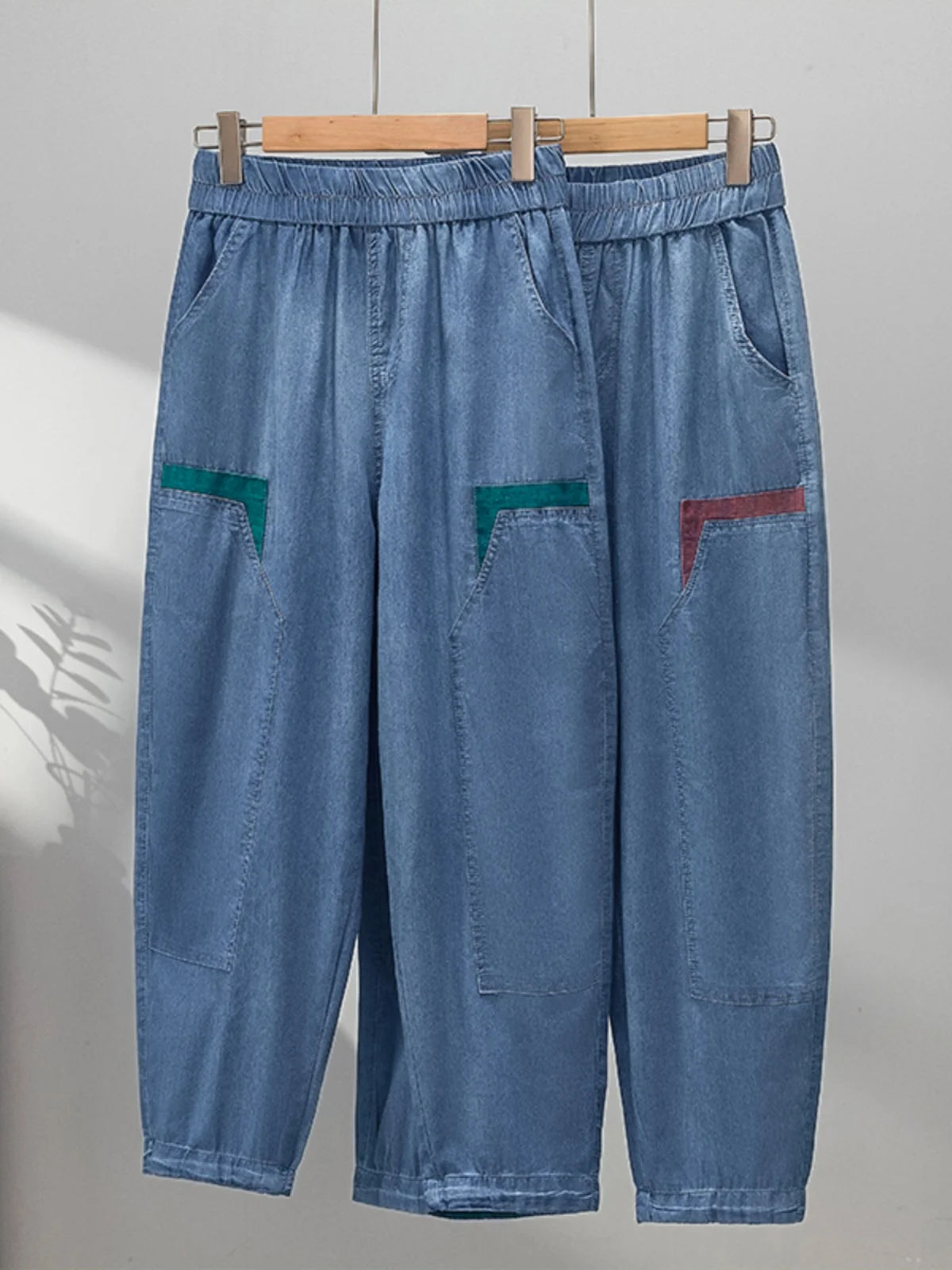 

Blue Casual High Waist Wide Leg Jeans Women's Design Sensation Spring Autumn plus Size Comfortable Nine Points Harlan Pants