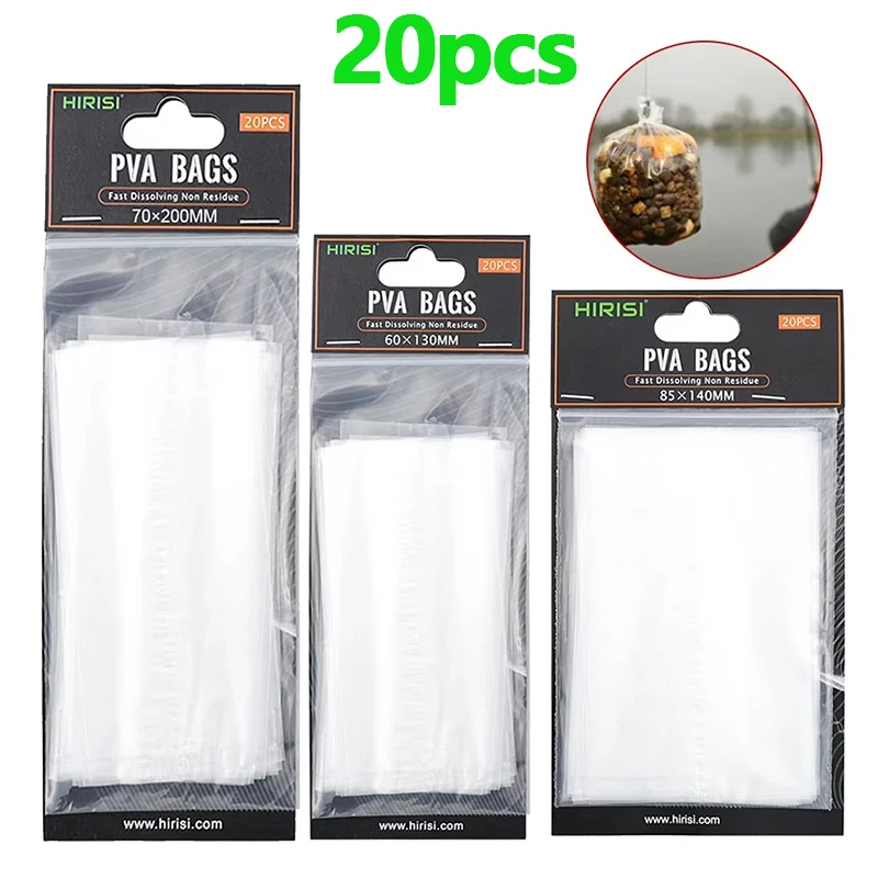 Hirisi 20PCS PVA Carp Fishing Bags For Fishing Accessories Quick Dissolve Environmentally Material Size 60*130 85*140 70*200
