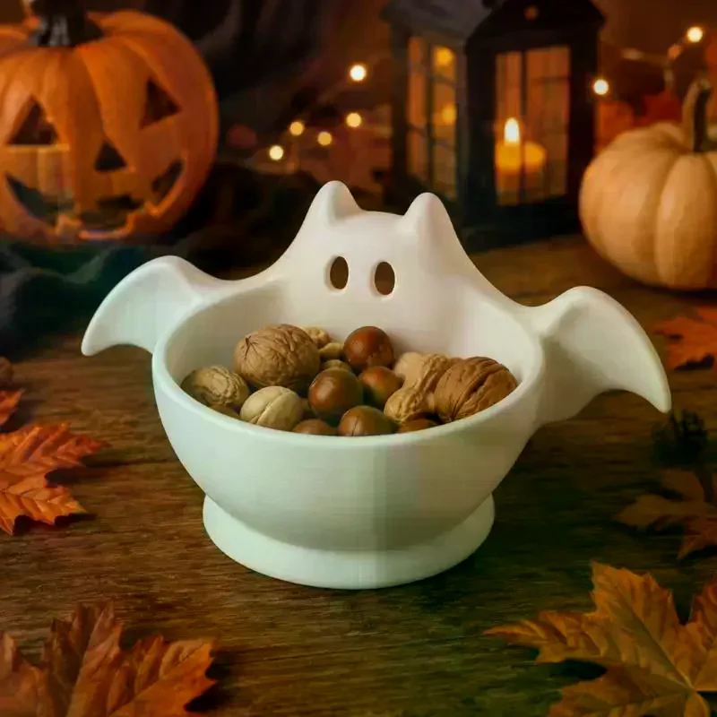 3D Printed Halloween Bat Serving Bowl Luminous Cute Snack Storage Bowl for Holiday Gathering Party Home Decor