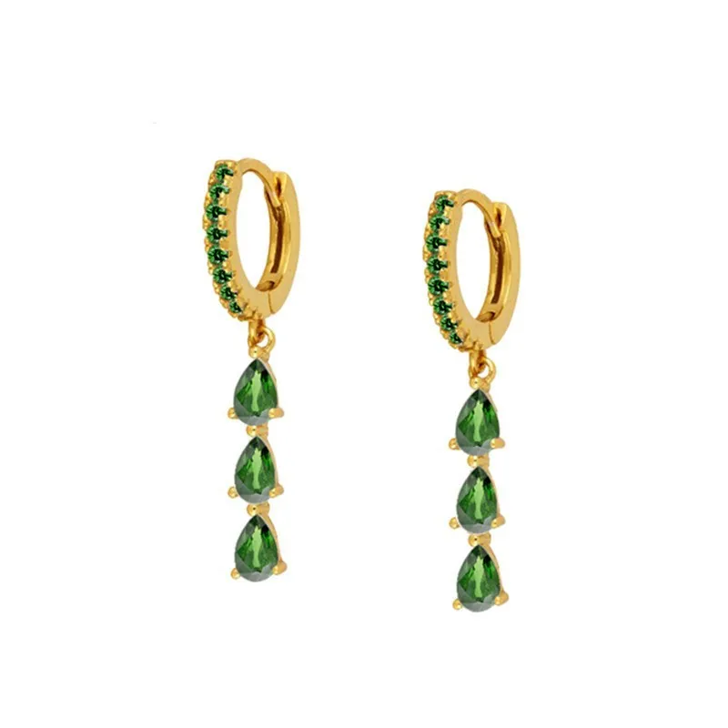 Pendientes de aro de acero inoxidable para mujer, aretes de cadena de circonita cúbica verde, estrella, Luna, relámpago, cartílago, Piercing, joyería