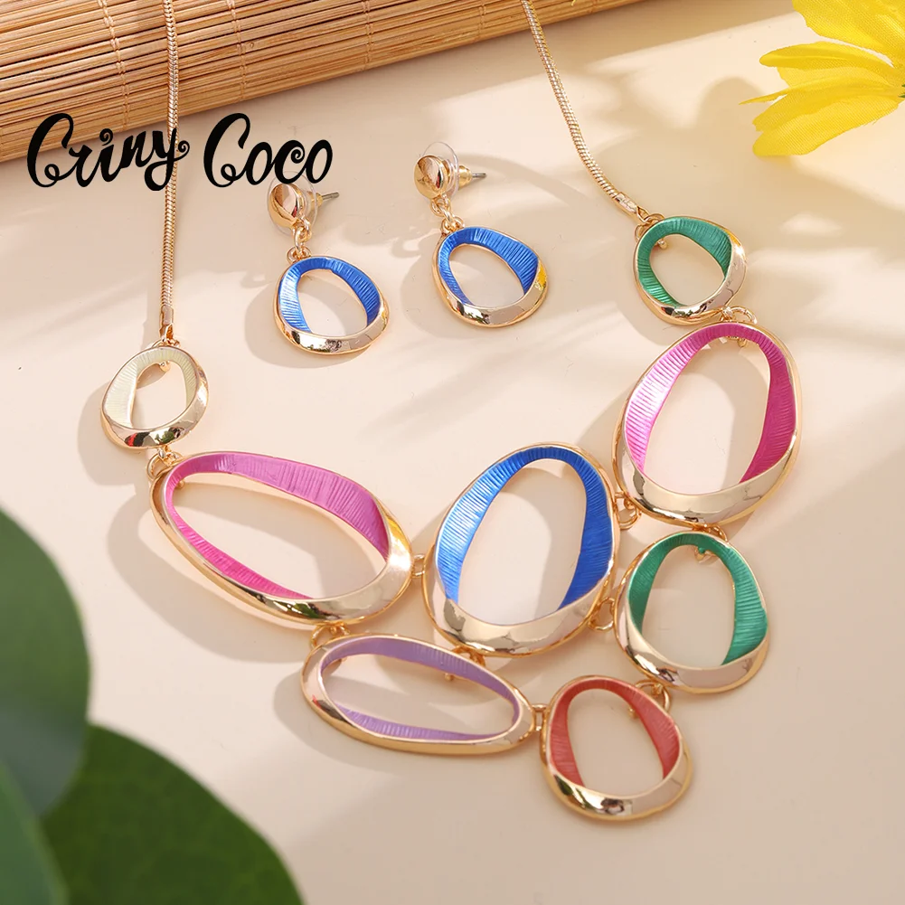 Cring Coco Round Necklace Earrings Sets Fashion Temperament Atmosphere Popular Irregular Trendy Jewelry for Women New 2023