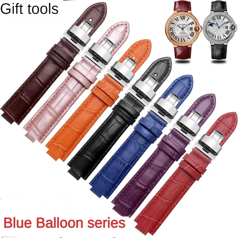 

Genuine Leather Watch Strap Substitute Blue Balloon Series Women's Convex Interface Cowhide Watchband 14/16/18/20/22mm