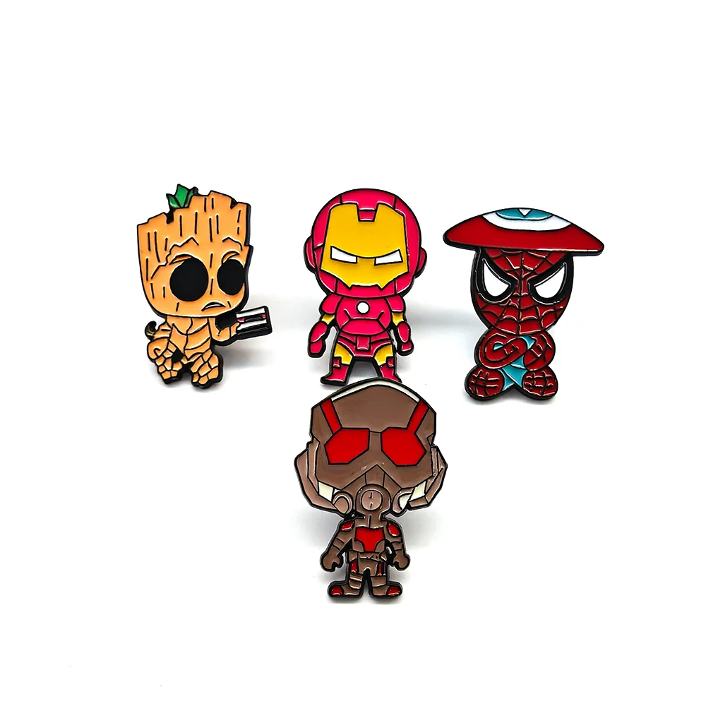 Marvel Avengers Groot Batman Iron Man Spiderman Peripheral Pin Anime Character Enamel Pins Women Brooch Kids Gift Collection