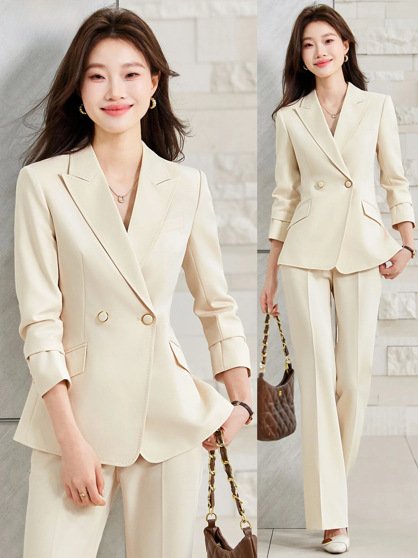 

Cherry Blossom Color Suit Set Women's Formal Ocn Profional Broaast Host Workwear Commute Sle Slim Fit Long Sve
