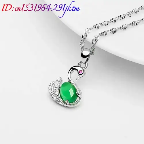 Green Natural Jade Swan Pendant Necklace 925 Silver Carved Gemstone Charm Fashion Accessories Amulet Real Jewelry - Image 3