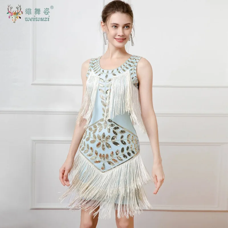 أنيقة ريترو غاتسبي الترتر مطرز شرابة الكرة ثوب للنساء 1920s خمر مطرز فستان الحفلات مأدبة عيد ميلاد