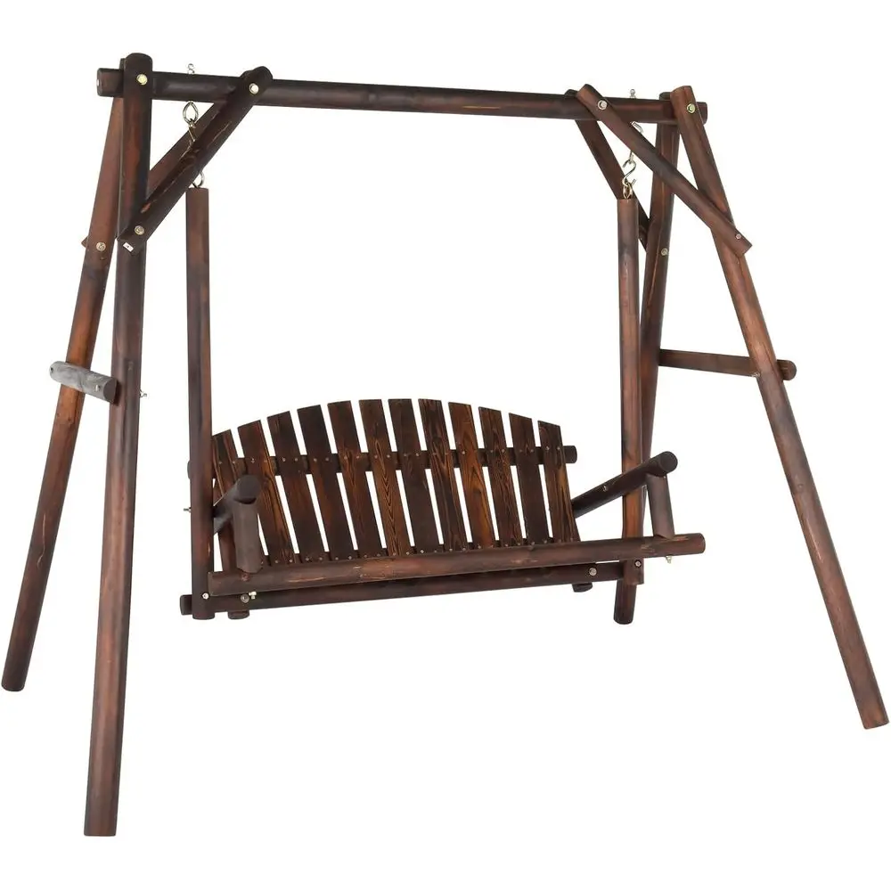

Sturdy 880 lbs Capacity Wooden Porch Swing with A-Frame Stand, Ideal for Outdoor Relaxation in Yard or Garden (Rustic Dusk)
