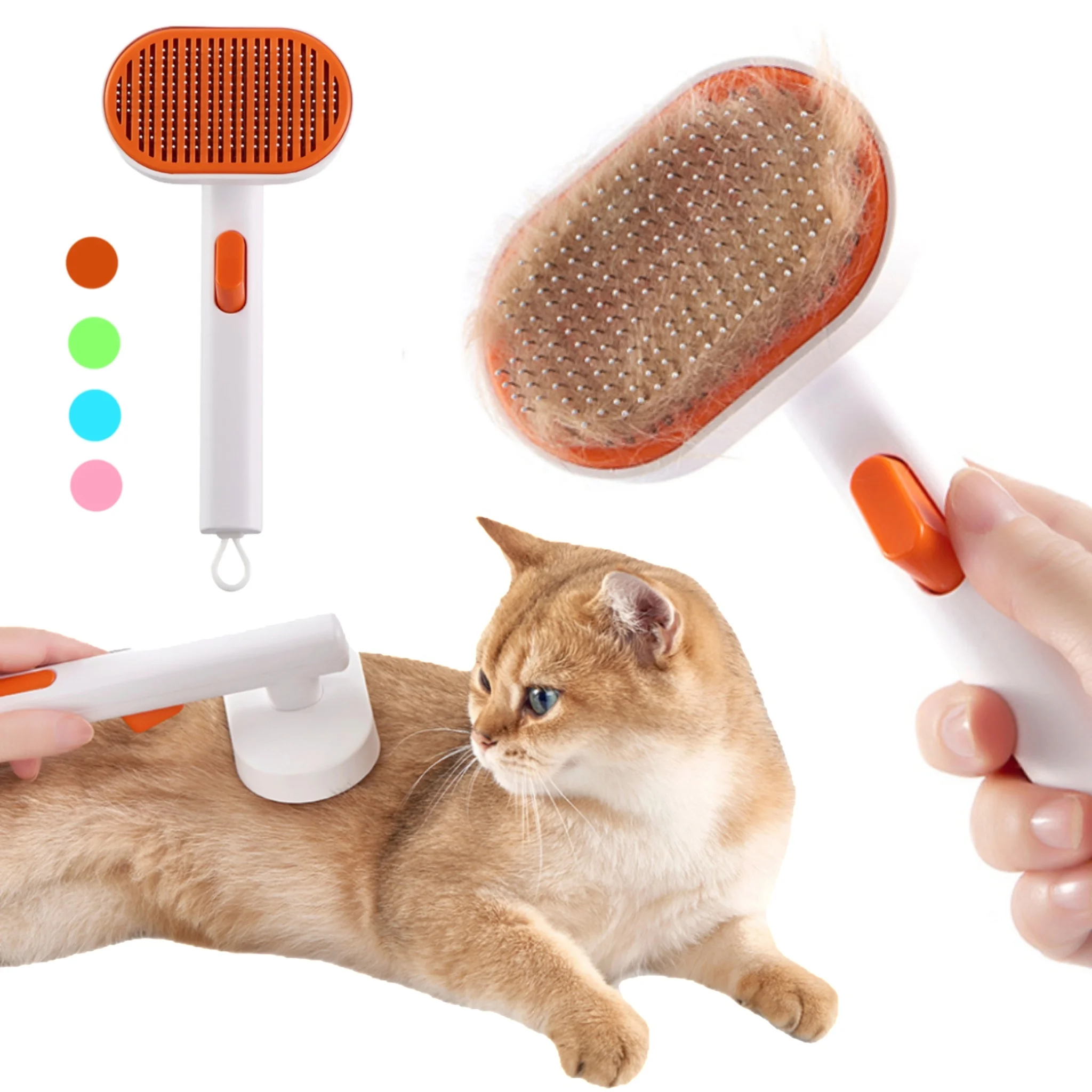 Fast Delivery Cat Accessories Brushes High-quality 3-color Selection Self Cleansing Comb Brush Cat Brush with Release Button