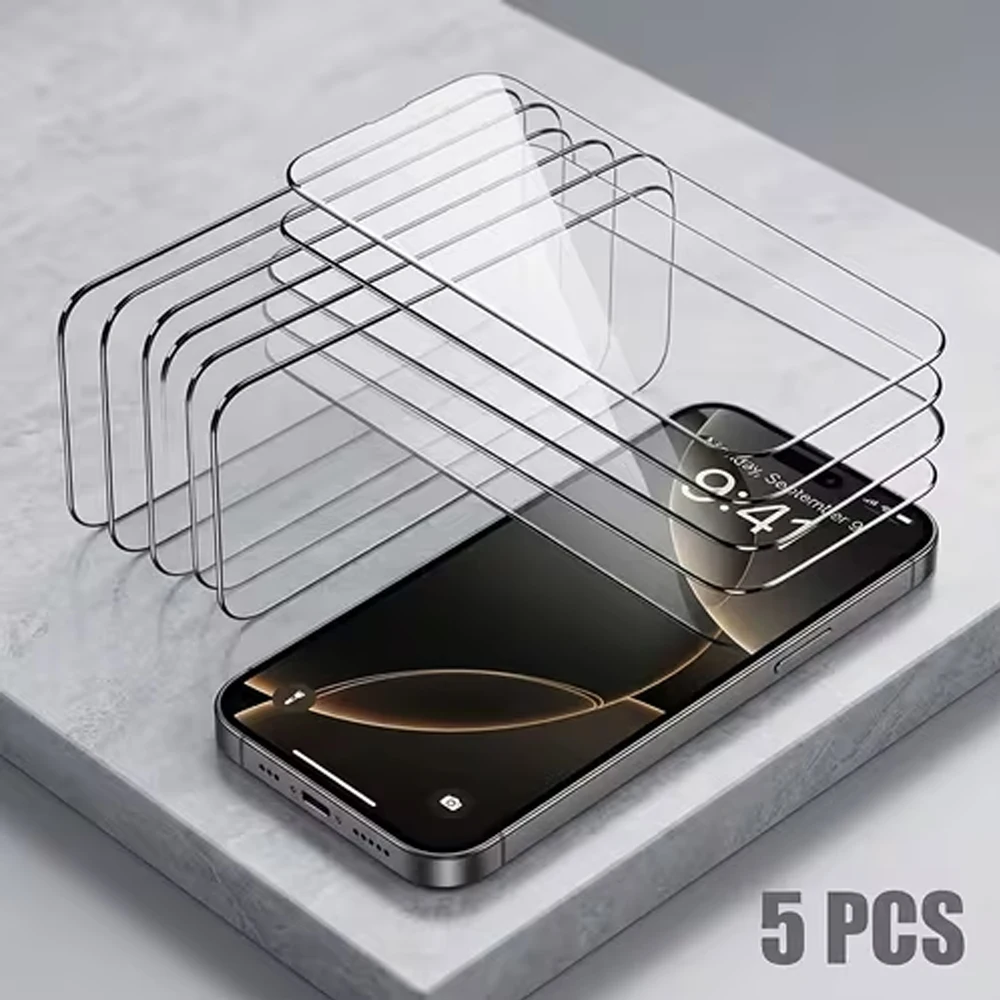 1-5Pcs HD Screen Protectors For iPhone 16 17 Pro Max 15 17e 15 16e 14 13 12 11 Pro Max X XR XS Max Tempered Glass For iPhone 16