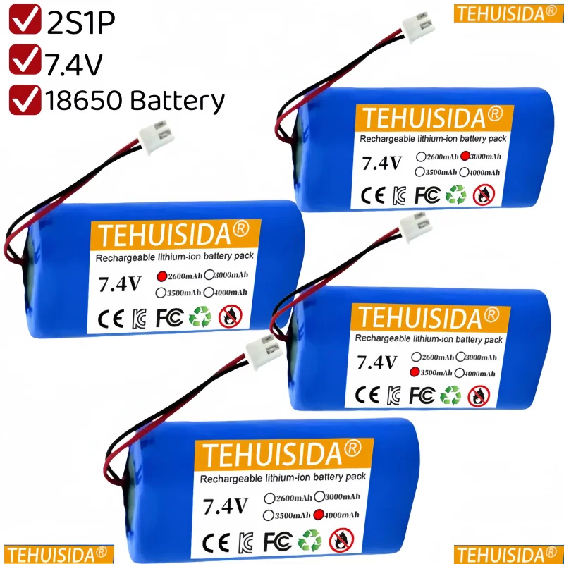 

2S1P 18650 7.4V Battery Lithium-ion Battery Pack with XH2.54 Plug 2600mah 3000mah 3500mah 4000mah Rechargeable Battery + PCB