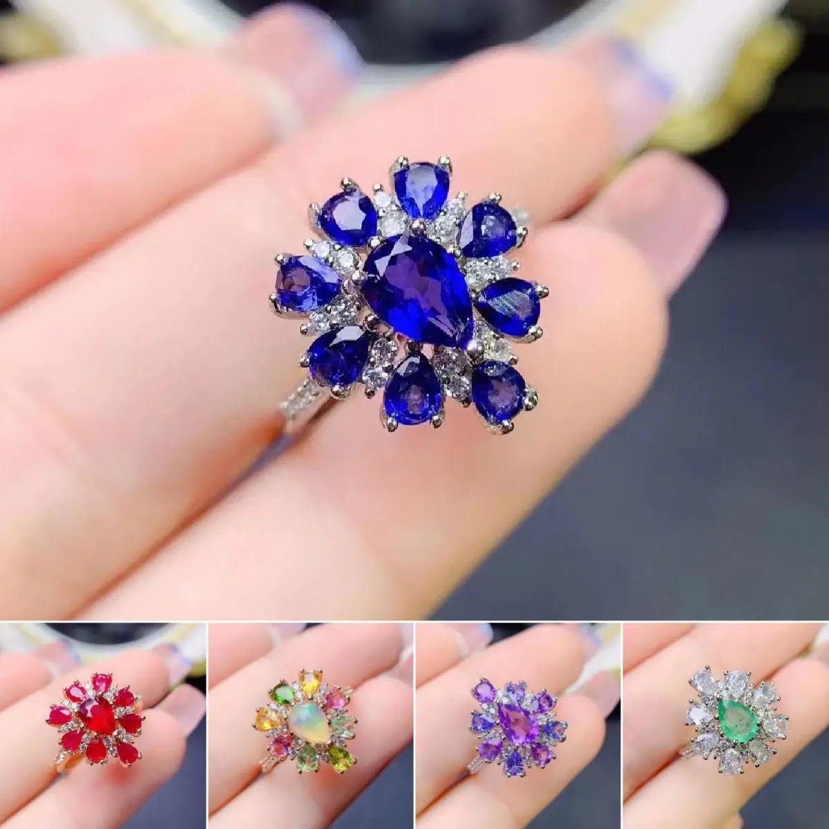 

FS Natural Emerald/Sapphire/Ruby/Opal/Amethyst Luxury Ring S925 Sterling Silver Fashion Fine Wedding Charm Jewelry Women MeiBaPJ