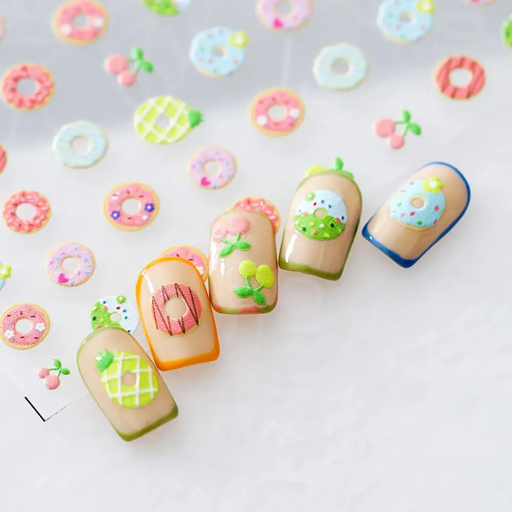 Donut Planet Universe Rainbow Rocket Manicure Accessories 5D Carved Nail Decals DIY Nail Art Decorations Cartoon Nail Sticker