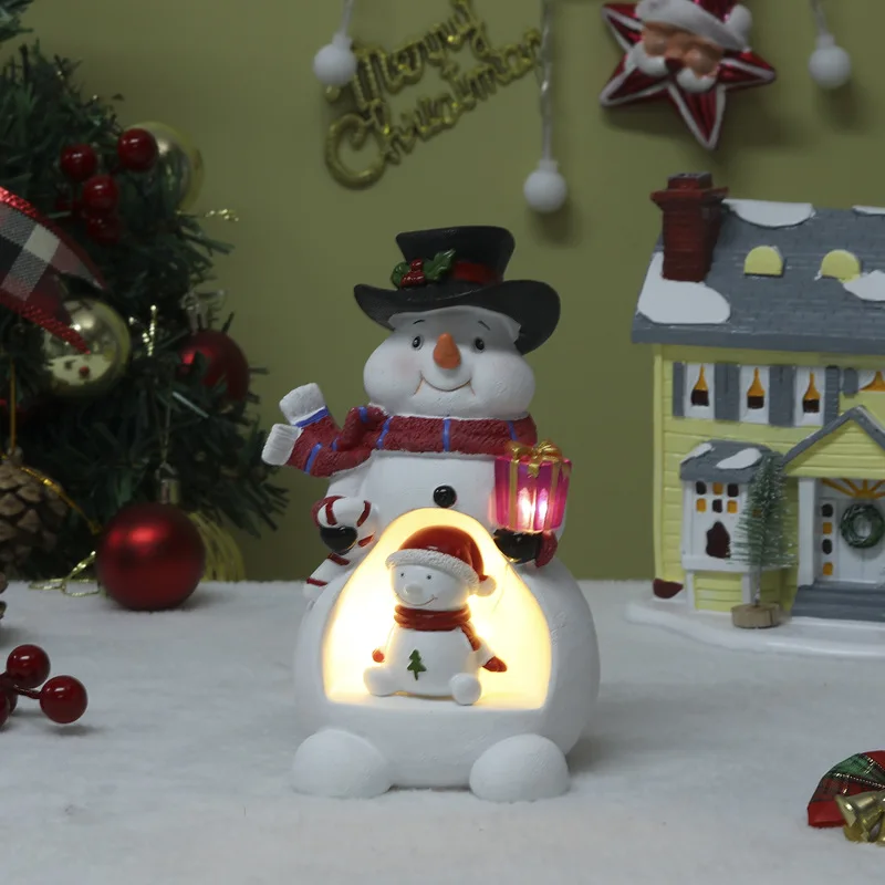 

Hot Resin Christmas Decorations LED Christmas Tree Ornament Resin Figurine With Santa Bear Snowman Statue Festive For Home Gifts