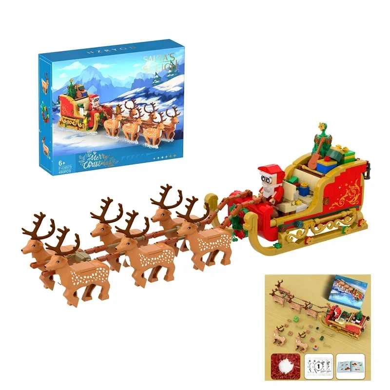 Christmas Tree and Decorations Santa Claus Sleigh Snowman Building Blocks Toys Suit with Light Kit for Children\'s Gifts