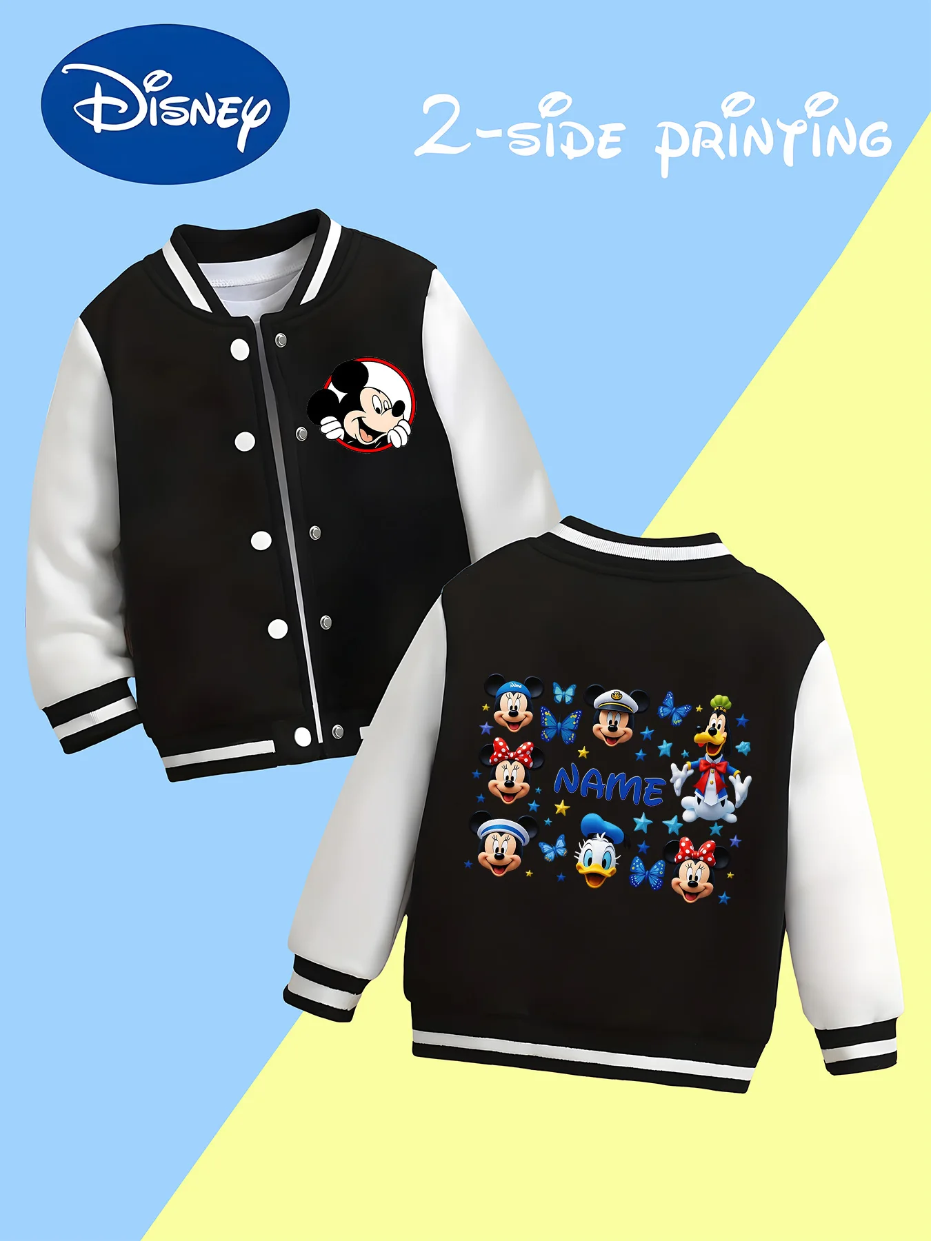 

MINISO Disney Mickey Family Baseball Jacket for Kids - Double-sided Mickey family characters gather together, eye-catching for d
