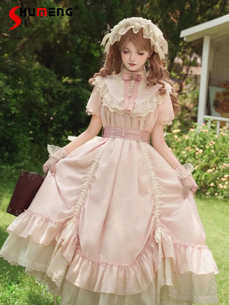

Original French Sweet Elegant Short Sleeve Lo Dresses OP Summer New Women's Slim Fit Retro Dress Female Lolita Princess Dress