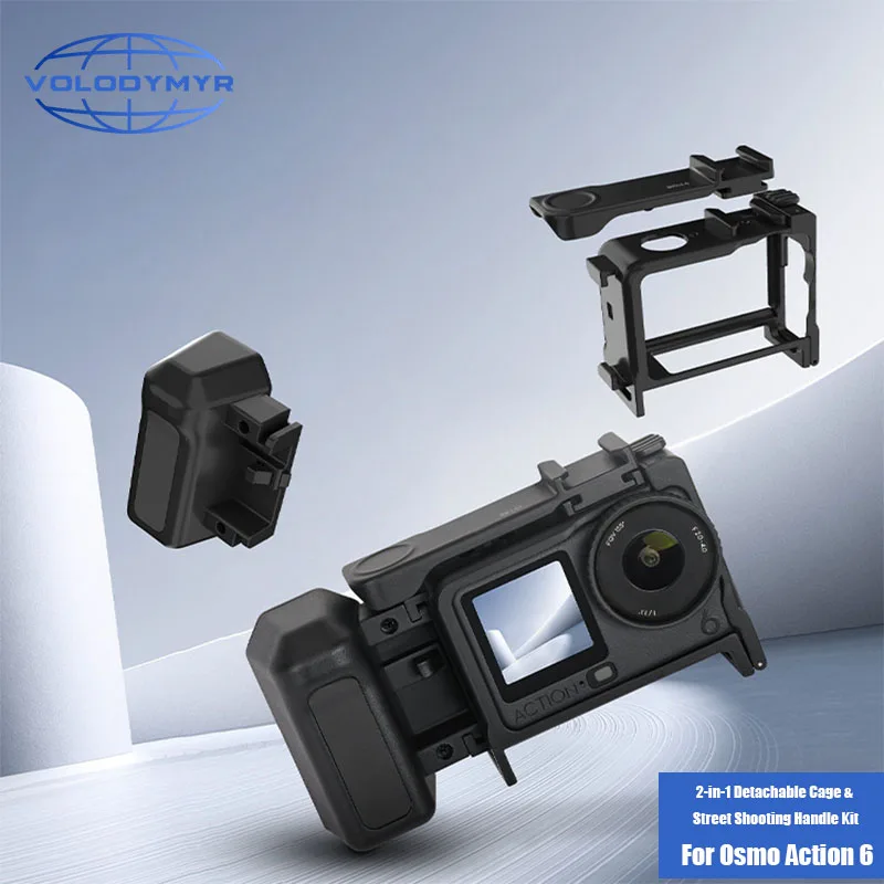 

VOLODYMYR 2in1 Detachable Camera Grip Holder Street for DJI OSMO Action 6 Photography Handle Rabbit Cage Grip Accessories Kit