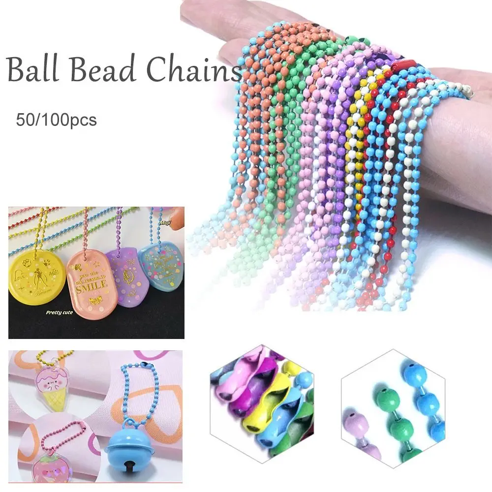 50/100PCS Colorful 10cm Ball Bead Chains Metal Handmade Key Chain Dolls DIY Label Hand Tag Connector Doll