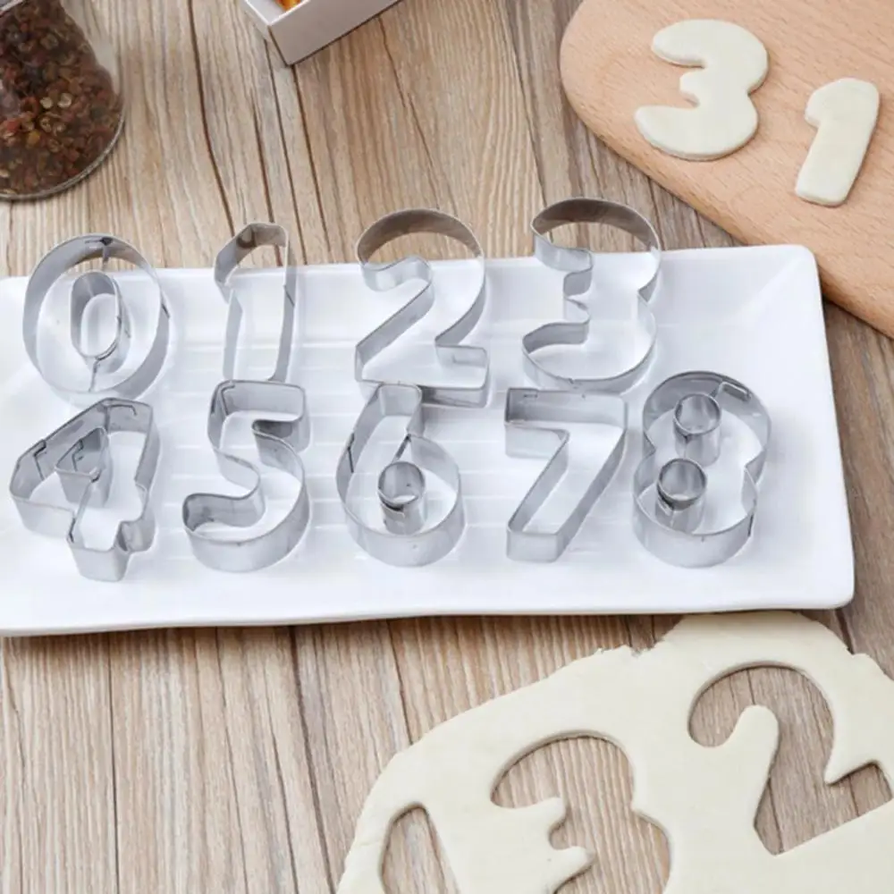 Hot Cookie Cutters MouldsSet Puzzle Numbers 0-9 Arabic Numerals Cute Candy Biscuit Mold Baking Tools Stainless Steel