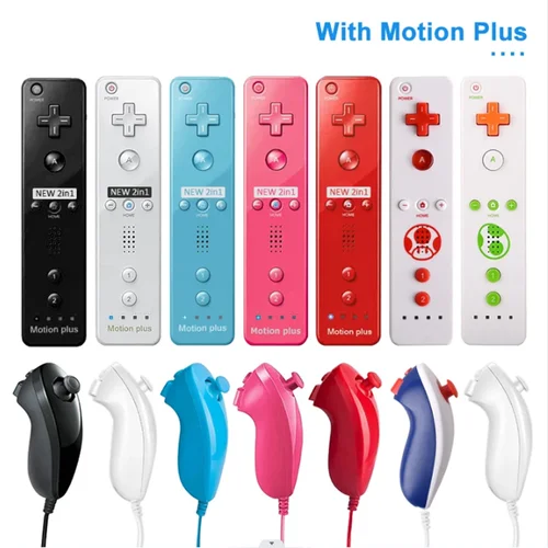 Un par de mandos a distancia Motion Plus, mando a distancia Wii, mando con controlador Nunchuck para Control de juegos Nintendo Wii