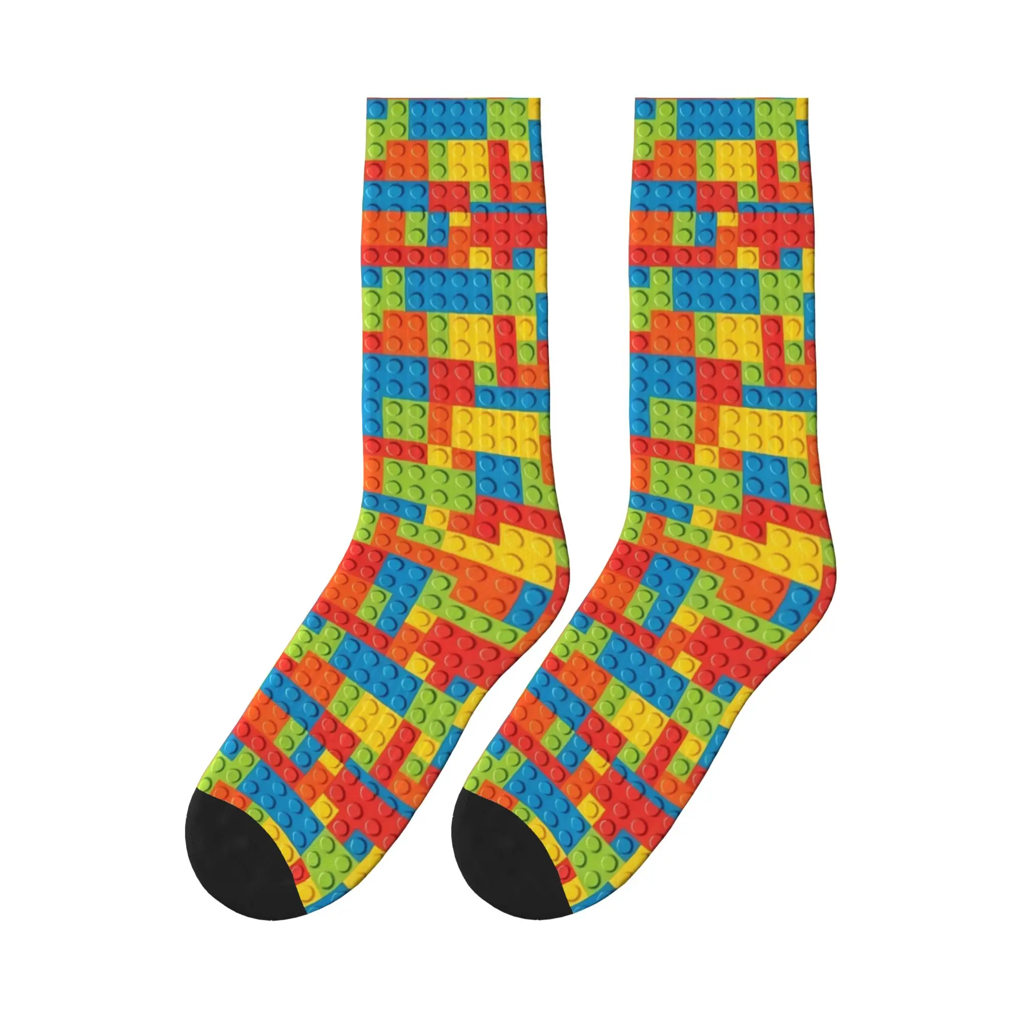 Colorful Rainbow Building Blocks Stockings  Graphic Fashion Socks Autumn Non Slip Socks Adults Men Climbing Breathable Socks