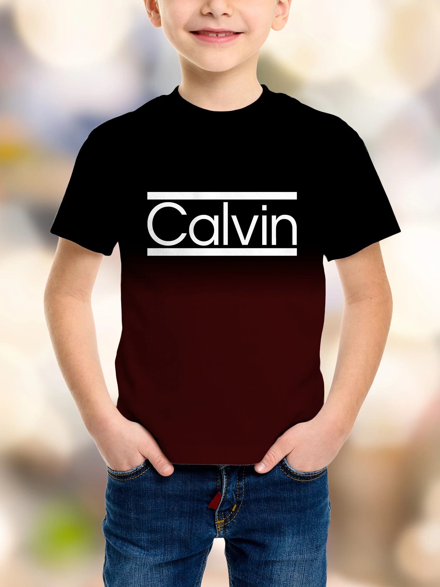 الصيف كالفين الصبي تي شيرت عارضة أزياء عارضة قصيرة الأكمام تي شيرت الصيف مريحة الأولاد تي شيرت