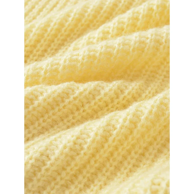 

Модный женский желтый вязаный кардиган 2025 года, свободный осенний свитер-пальто с длинными рукавами