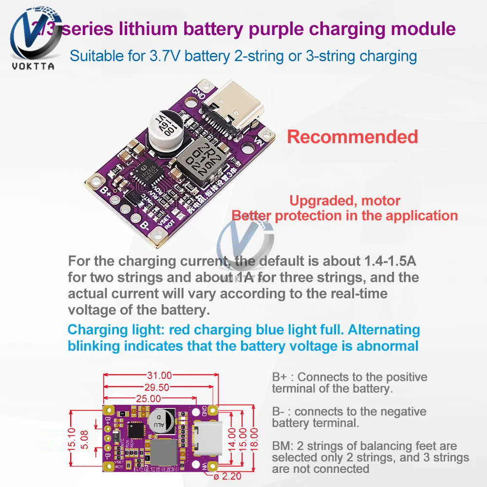 2-3S Lithium-ion Battery Charging Module Fast Charging Battery Protection Board USB Type-C Charging Board Dual Functions