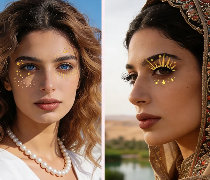 6 Sheets Gold Glitter Eye Temporary Tattoo Stickers Waterproof Face Body Art for Party Festival Makeup Decoration Accessory Gift view 4