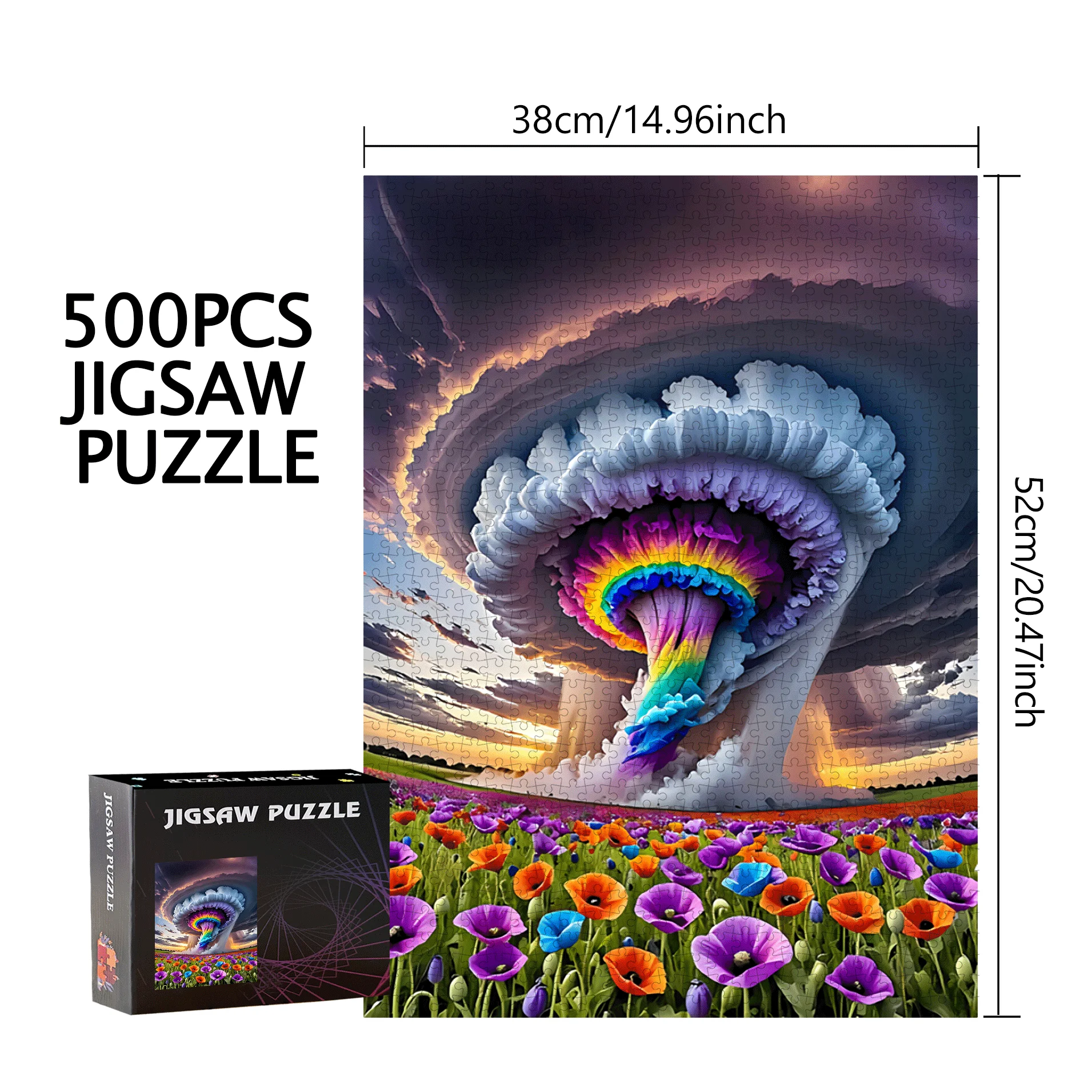 Nuages, arc-en-ciel 500 pièces/1000 pièces jeu de puzzle-cadeau pour l'interaction familiale, activité de puzzle de bricolage et défi du cerveau de décoration intérieure-H