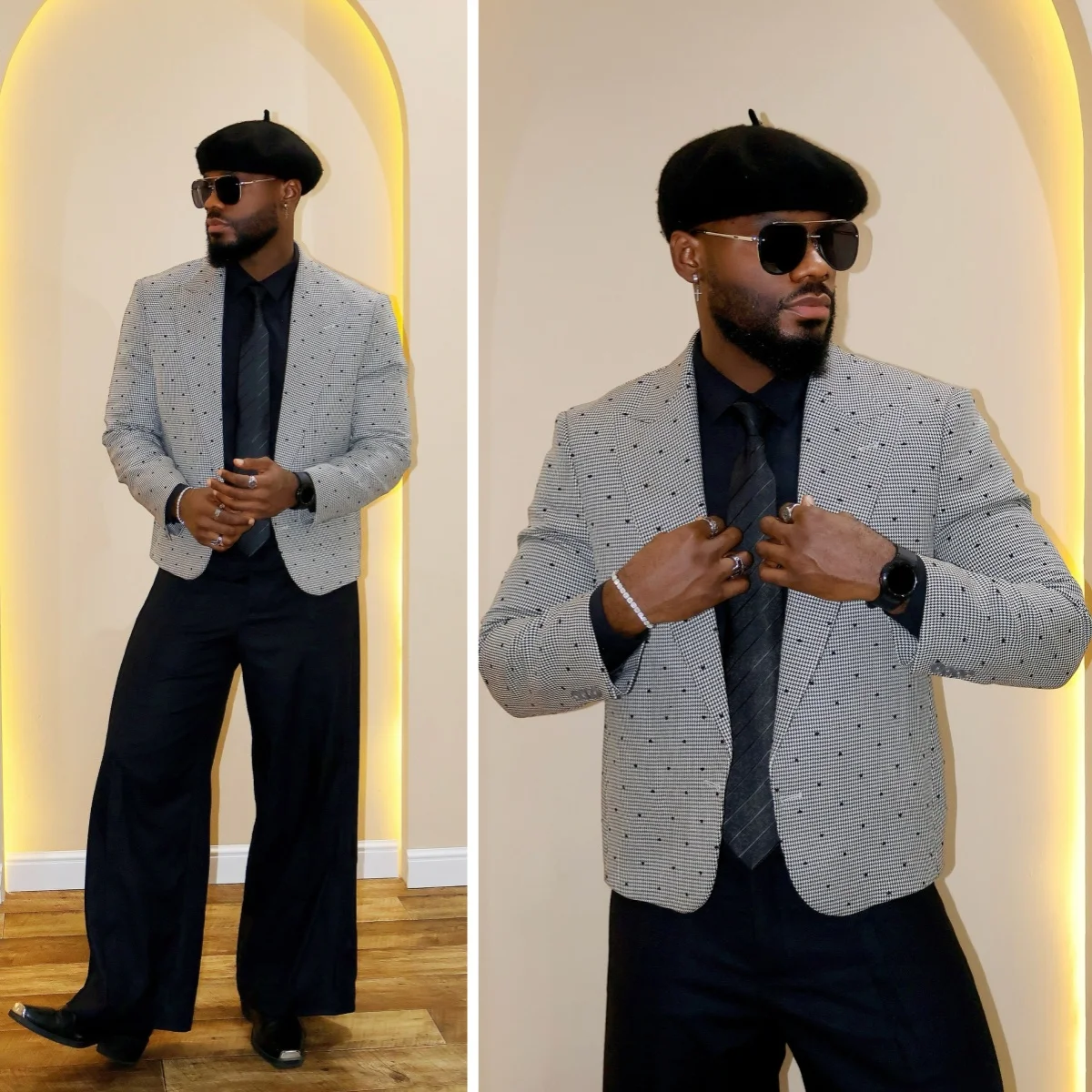 

British Style Slim Fit Houndstooth Blazer For Men Wedding Fashion 2pcs Blazer Pants Business Office Groom Suit Jacket Customized