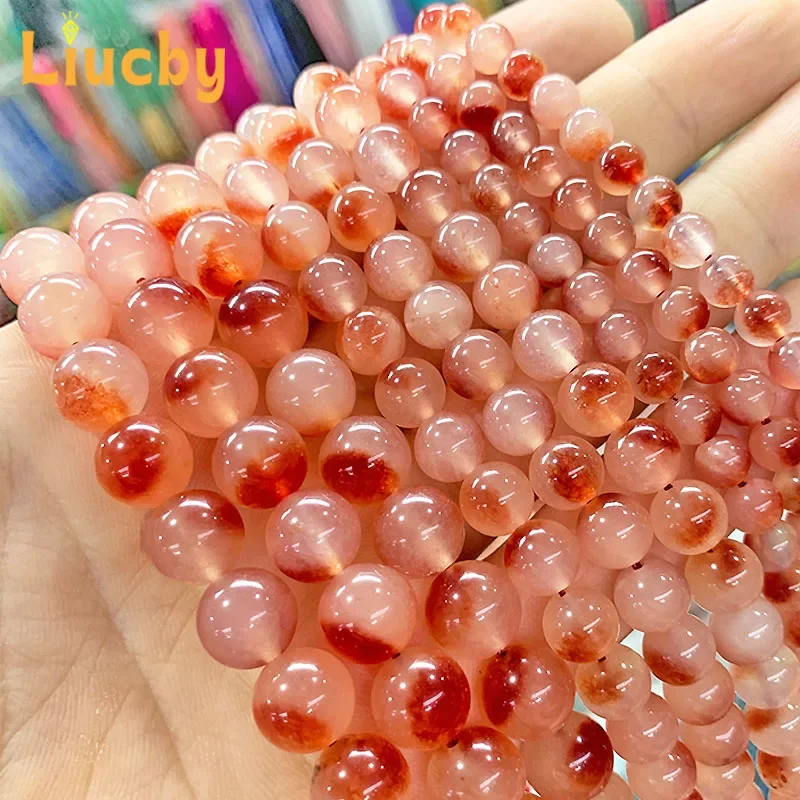 Natürliche Chalcedon-Jade-Perlen in Rot mit schwebenden Blütenmotiven für Schmuckherstellung, Accessoires, Schlüsselanhänger, Andenken, 15" Strang, 6/8/10/12 mm – Detail 5