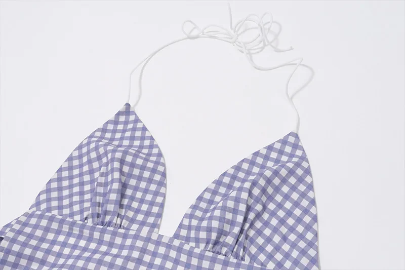 Top corto con stampa scozzese Halter Tank con nastri sciarpa Donna Sexy scollo a V senza maniche in pizzo Backless Moda Casual Camis Streetwear