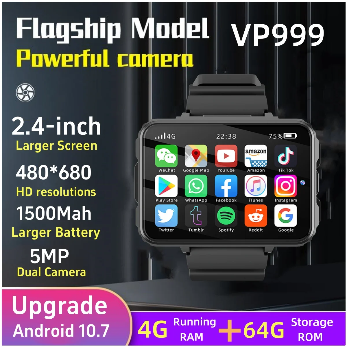 

4G 5G Full Netcom Smart Watch 2.4inch Large Amoled Screen Smartwatch With 5MP Dual Camera GPS WIFI 64GB Rom Google Play Store