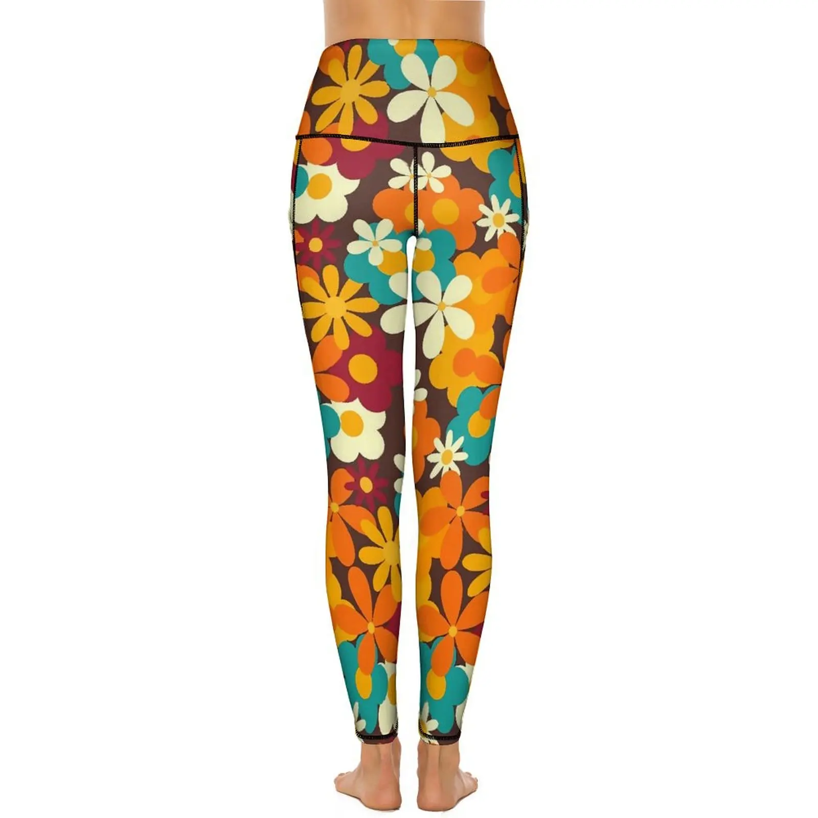 Retro Flower Power legging sexy jaren '70 klassieke bloemen push-up yogabroek vintage rekbare leggings dames workout sportlegging