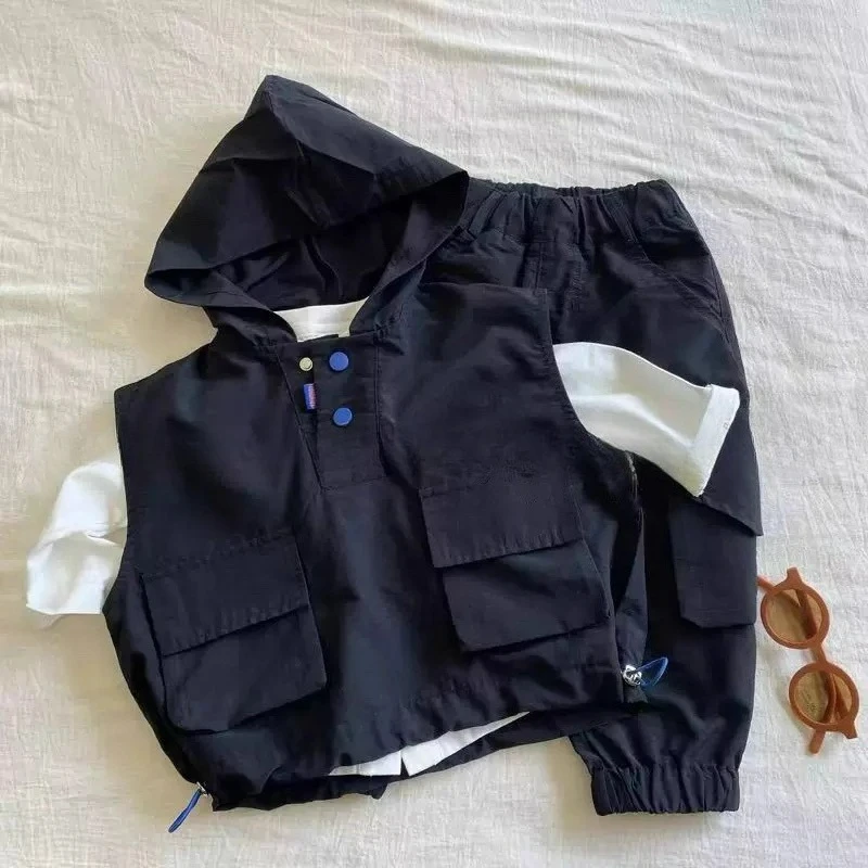 

Boys autumn suit 2025 new fashionable baby spring and autumn work vest children's three-piece fashion suit